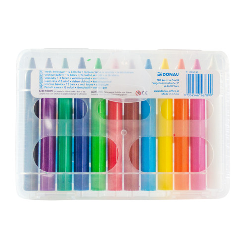 Pastelli a cera acquerellabili Donau - astuccio appendibile trasparente da 12 colori assortiti - 322300